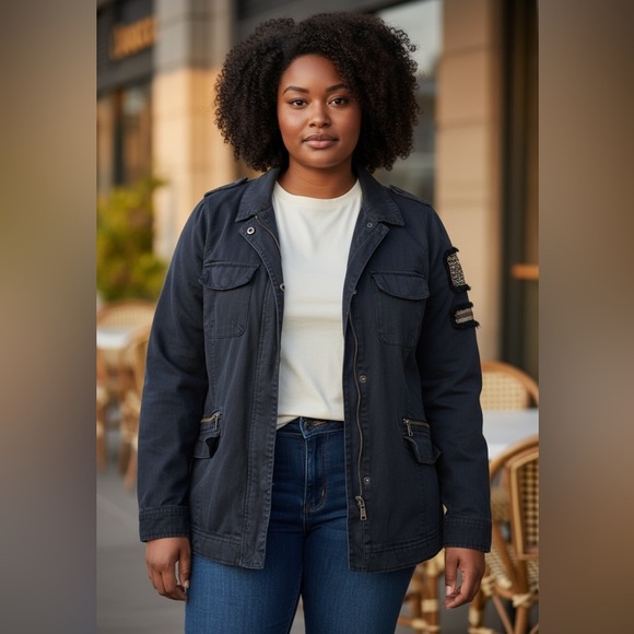 torrid Jackets & Blazers - Torrid Denim twill Military Jacket black Jean Zip Coat woman’s 2